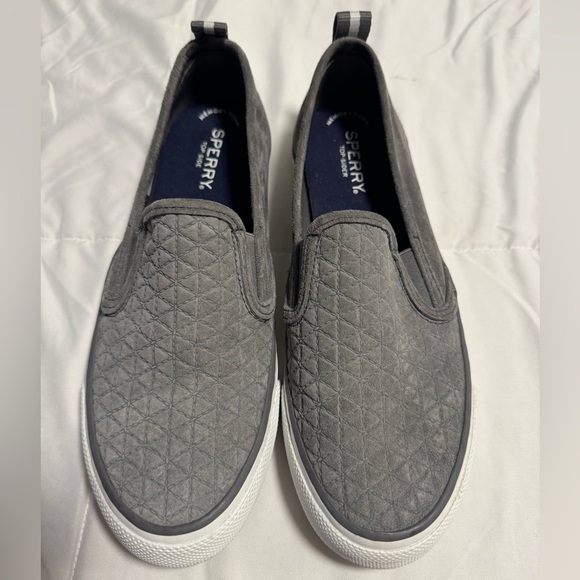 Sperry Top Side Women Seaside Quilted Suede Slip on Sneakers Gray 8 Memory Foam - Picture 1 of 13